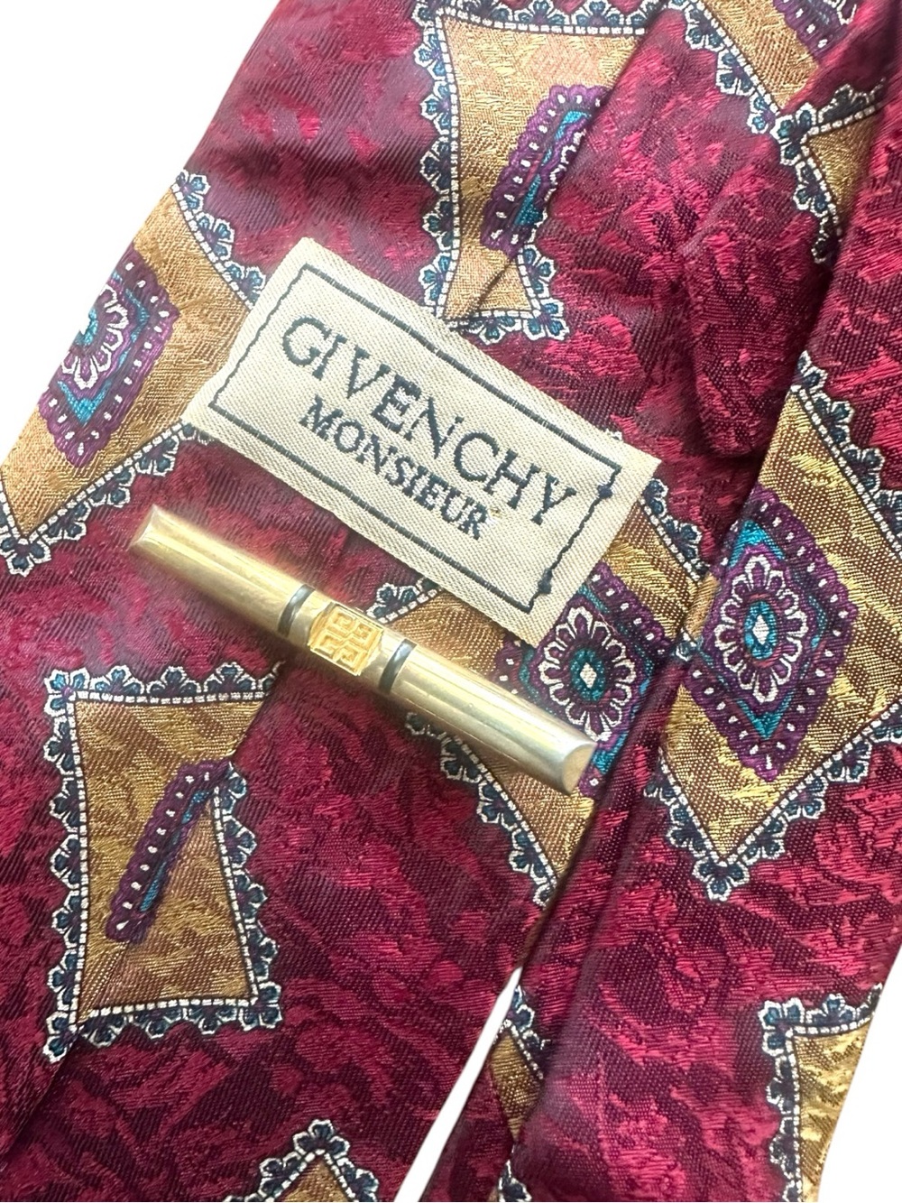 Vintage Givenchy Monsieur Silk Tie & Givenchy Logo Tie Bar Gift Set